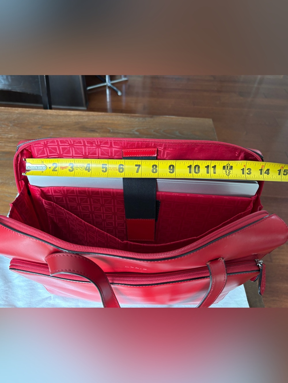LODIS Red Leather Laptop Tote Bag - Significant Wear on One Strap / Priced Low - Picture 7 of 9